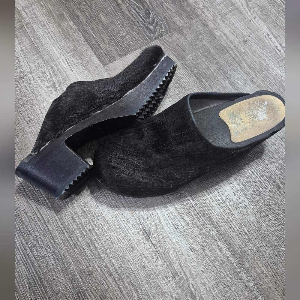 Black Cow Hair  Slip-On Clogs